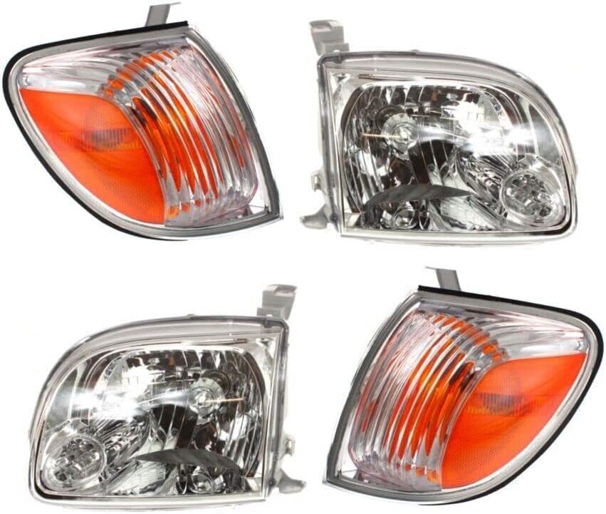 AUTOS PARTS PLUS Front Headlights + Signal Lamps Assembly Right Passenger & Left Driver Side Direct Replacement Compatible With 2005-2006 Toyota Tundra TO2503166 TO2502166 TO2530148 TO2531148