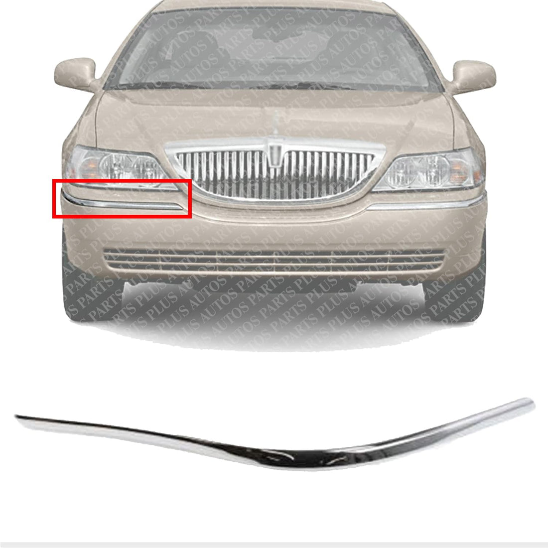 Front Bumper Molding Chrome Right Passenger Side Direct Replacement Compatible With1998-2002 Lincoln Town Car FO1059273 F8VZ17K833BA