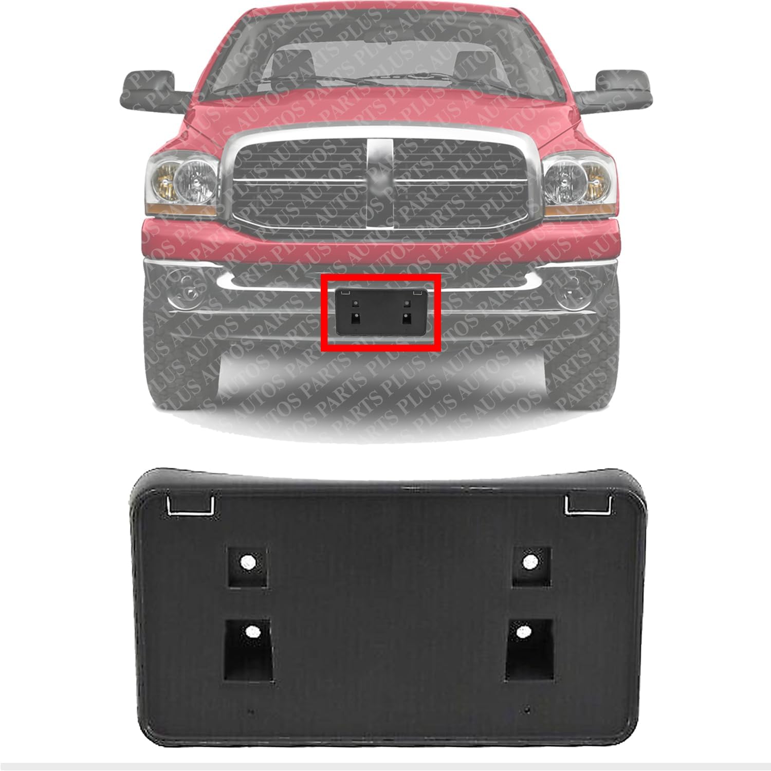 Front License Plate Bracket Direct Replacement Compatible with 2002-2009 Dodge Ram 1500/2003-2009 2500 3500 CH1068110 55077158AE