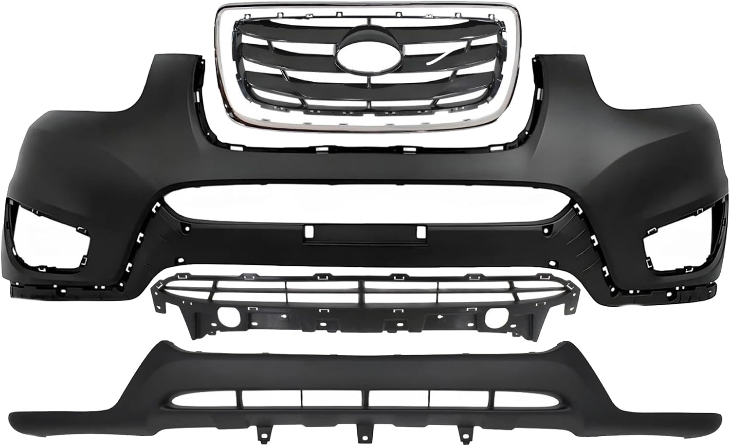 Front Bumper Cover Primed Plastic + Valance + Upper & Lower Grille + Chrome Molding Direct Replacement Compatible with 2010-2012 Hyundai Santa Fe