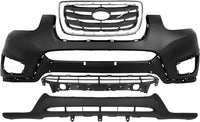 Front Bumper Cover Primed Plastic + Valance + Upper & Lower Grille + Chrome Molding Direct Replacement Compatible with 2010-2012 Hyundai Santa Fe