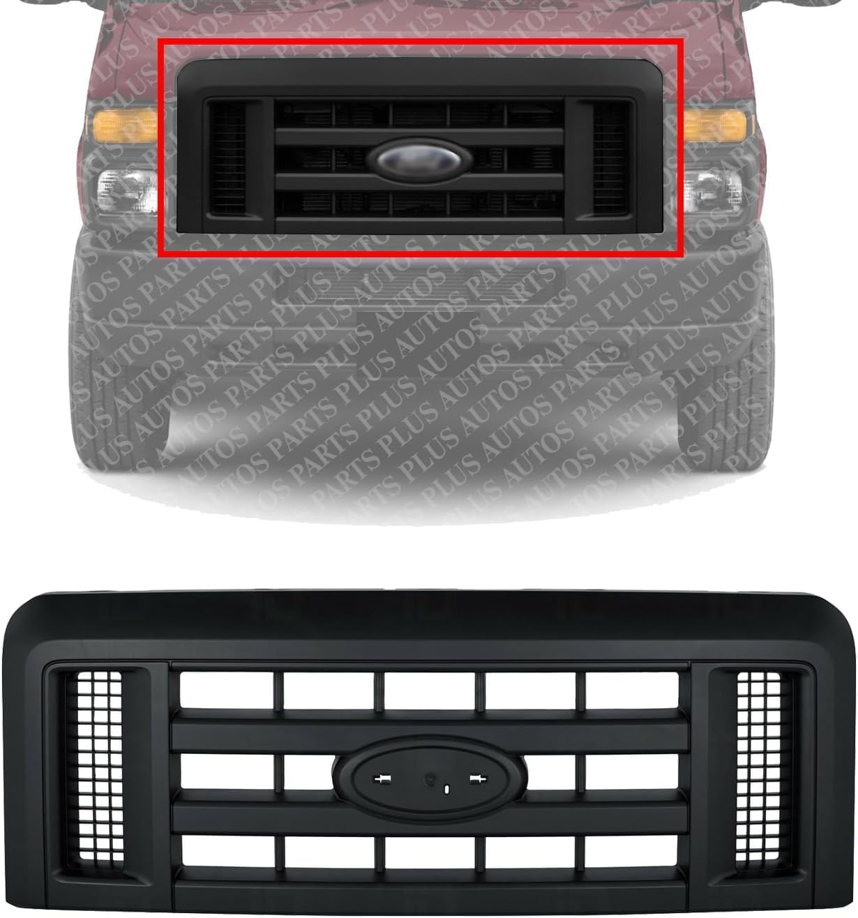 Front Grille Painted Black Shell And Insert Direct Replacement Compatible With 2008-2021 Ford Econoline Van FO1200509 8C2Z8200B