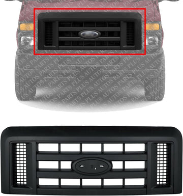 Front Grille Painted Black Shell And Insert Direct Replacement Compatible With 2008-2021 Ford Econoline Van FO1200509 8C2Z8200B
