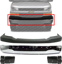 Front Bumper Steel + Upper Cover Textured + Bracket Right & Left Side Direct Replacement Compatible With 2003-2023 Chevrolet Express & GMC Savana 2500 3500/2003-2014 1500 GM1000693