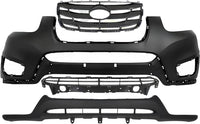Front Bumper Cover Primed Plastic + Valance + Upper & Lower Grille Direct Replacement Compatible with 2010-2012 Hyundai Santa Fe