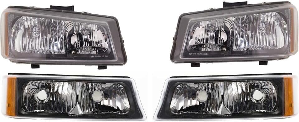 Front Bumper Chrome + Grille + Upper Cover + Lower Valance Textured + Brackets + Headlights + Fog Lamps Left & Right Direct Replacement Compatible With 2003-2006 Chevy Silverado 1500