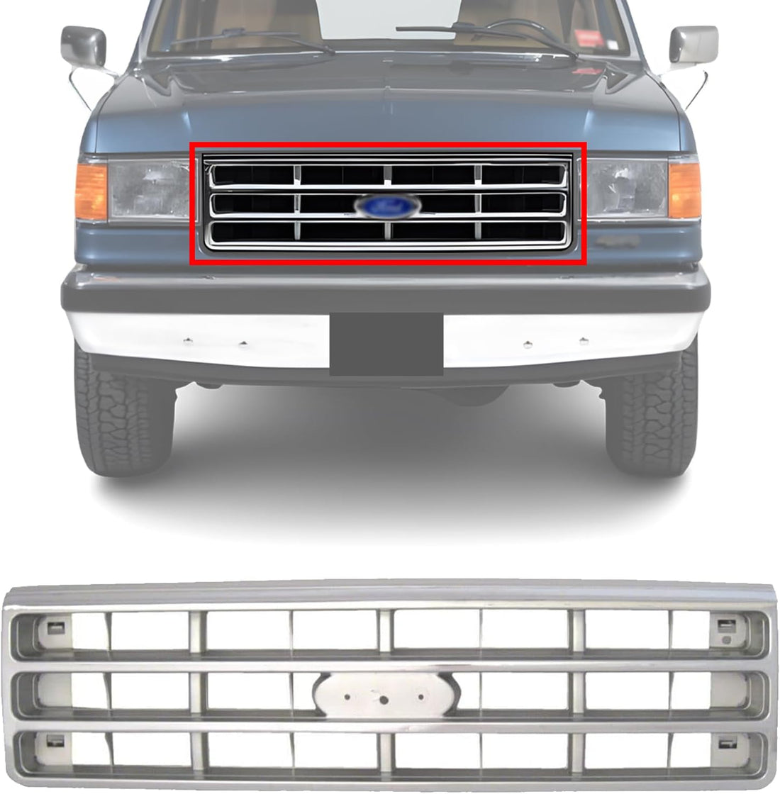 AUTOS PARTS PLUS Front Grille Chrome Shell & Silver Insert Direct Replacement Compatible With 1887-1888 Ford F-Series FO1200129 622409HS0A