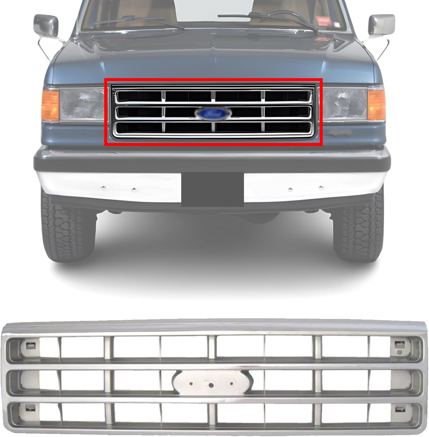 AUTOS PARTS PLUS Front Grille Chrome Shell & Silver Insert Direct Replacement Compatible With 1887-1888 Ford F-Series FO1200129 622409HS0A