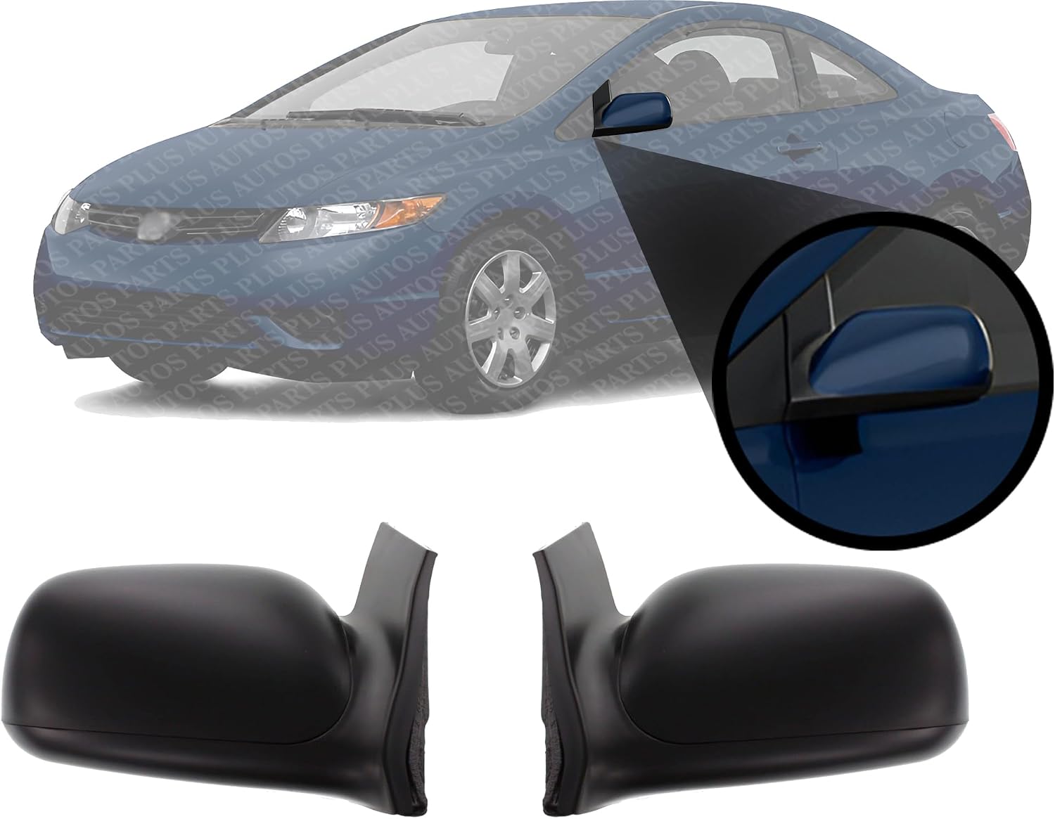 Set Of 2 Front Mirror Manual Adjust Non-Folding & Heated Textured Plastic Right Passenger & Left Driver Side Direct Replacement Compatible With 2006-2011 Honda Civic HO1321224