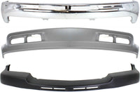 Front Bumper Chrome Steel + Upper Cover Textured + Lower Valance Air Deflector Direct Replacement Compatible With 2001-2002 Chevrolet Silverado 2500HD 3500 GM1002376 GM1051106