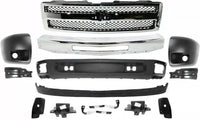 Front Bumper Chrome Steel + Grille + Lower Valance + Extension Textured + End Caps + Brackets Left & Right Side Direct Replacement Compatible With 2007-2013 Chevrolet Silverado 1500