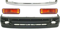 Front Bumper Chrome + Lower Valance Textured + Signal Light Left Driver & Right Passenger Side Direct Replacement Compatible With 1998-2000 Toyota Tacoma TO1095171 TO2530122 TO2531122
