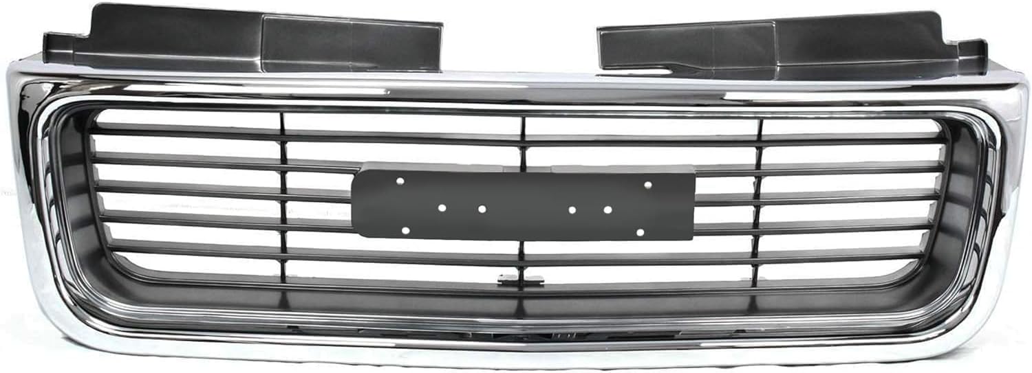 Front Grille Chrome Shell & Painted Silver Gray Insert Direct Replacement Compatible With 1998-2001 GMC Jimmy / 1998-2004 Sonoma GM1200422 19130793