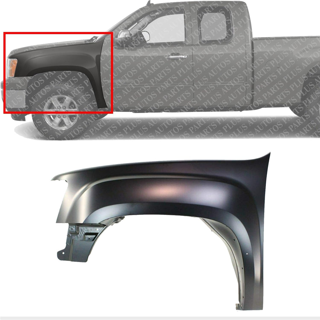 Front Fender Primed Steel Left Driver Side Direct Replacement Compatible With 2007-2013 GMC Sierra 1500/2007-2014 2500 3500 GM1240342 22977471