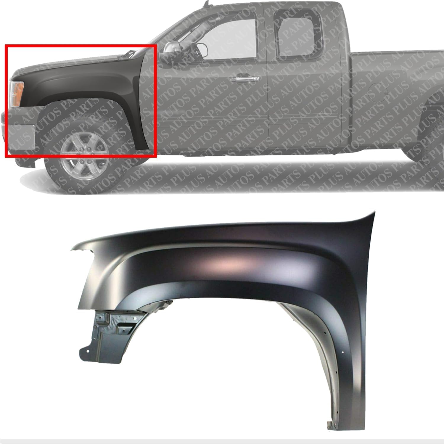 Front Fender Primed Steel Left Driver Side Direct Replacement Compatible With 2007-2013 GMC Sierra 1500/2007-2014 2500 3500 GM1240342 22977471