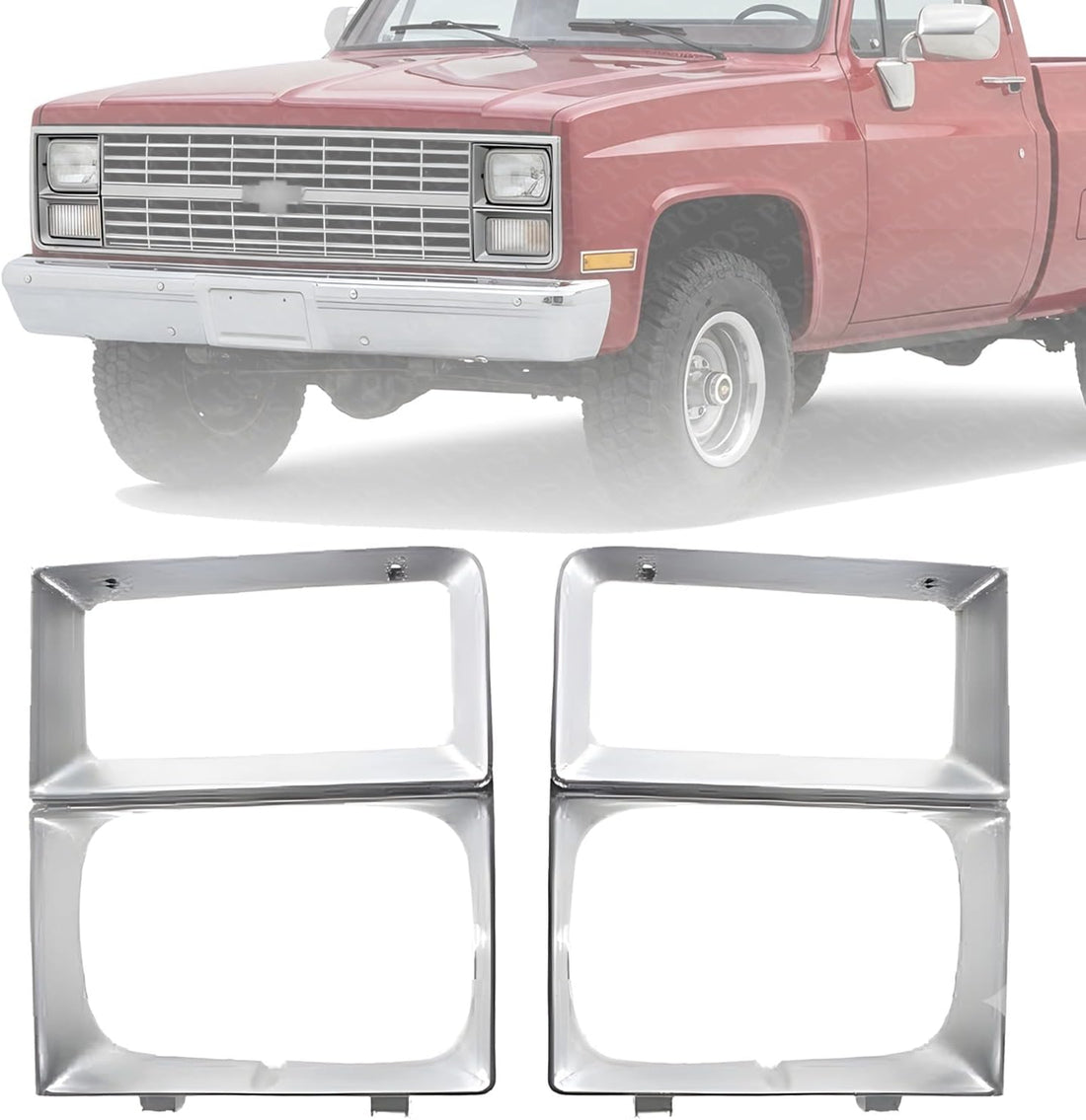 Set Of 2 Front Headlight Door Bezel Trims With Single Headlamps Left Driver & Right Passenger Side Direct Replacement For 1983-1984 Chevrolet/GMC C/K Series GM2513108 GM2512108
