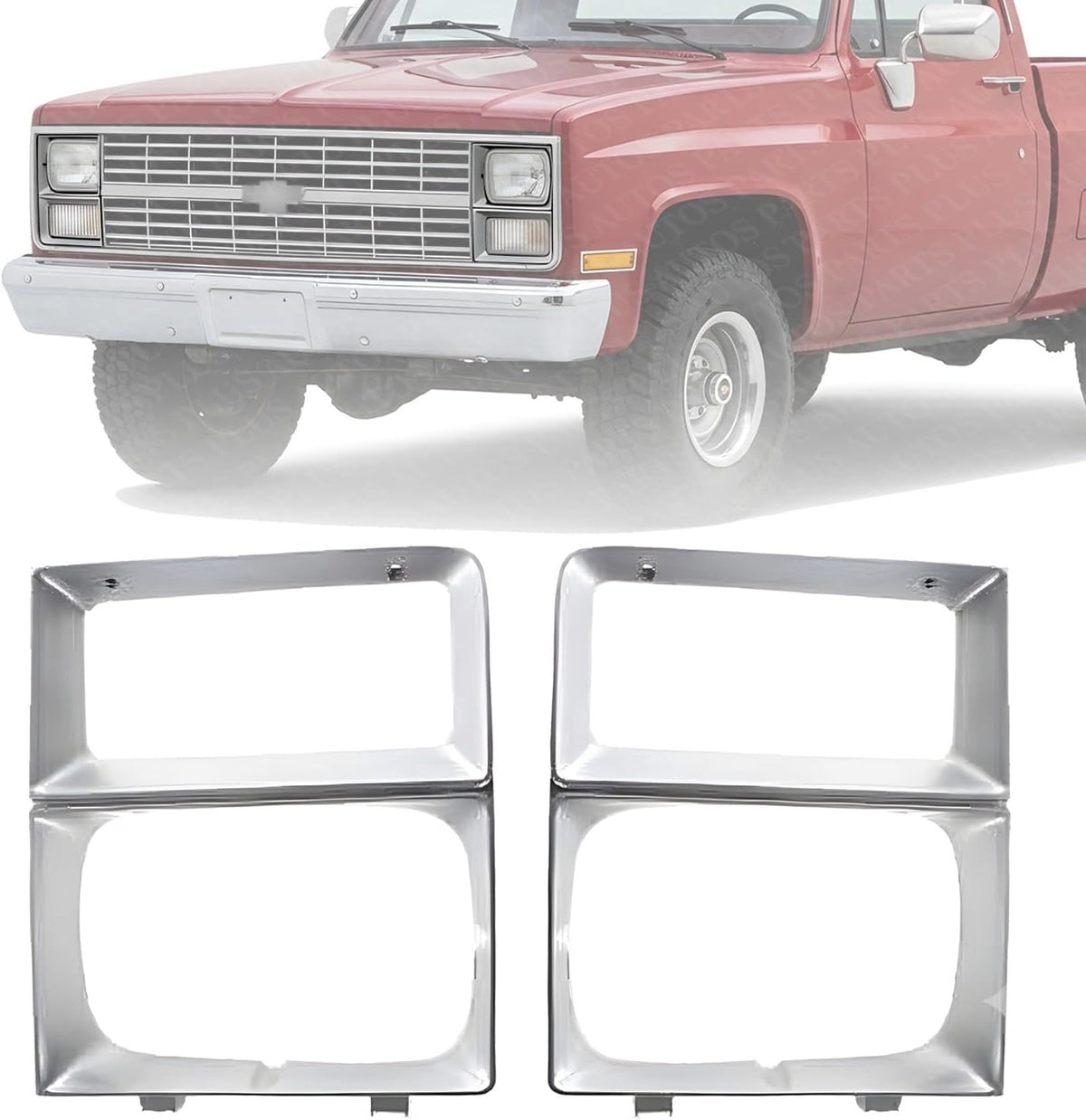 Set Of 2 Front Headlight Door Bezel Trims With Single Headlamps Left Driver & Right Passenger Side Direct Replacement For 1983-1984 Chevrolet/GMC C/K Series GM2513108 GM2512108