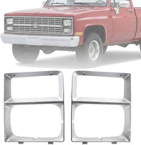 Set Of 2 Front Headlight Door Bezel Trims With Single Headlamps Left Driver & Right Passenger Side Direct Replacement For 1983-1984 Chevrolet/GMC C/K Series GM2513108 GM2512108