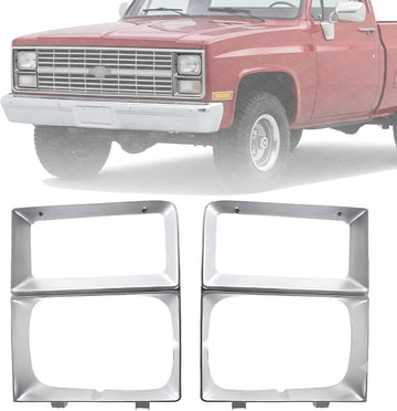 Set Of 2 Front Headlight Door Bezel Trims With Single Headlamps Left Driver & Right Passenger Side Direct Replacement For 1983-1984 Chevrolet/GMC C/K Series GM2513108 GM2512108