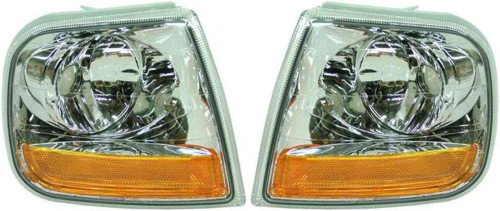 Set Of 2 Front Corner Light Lens And Housing Right Passenger & Left Driver Side Direct Replacement Compatible With 1997-2004 Ford F-150/1997-1999 F-250 FO2520170 FO2521170