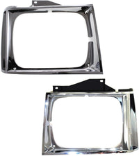 Set Of 2 Front Head Light Door Bezel Chrome Left Driver & Right Passenger Side Direct Replacement Compatible With 1982-1990 Chevrolet S10 Pickup GM2513121 GM2512121 15591586 15591585