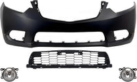 Front Bumper Cover Primed Plastic + Lower Grille + Fog Light Left Driver & Right Passenger Side Direct Replacement Compatible With 2011-2014 Acura TSX
