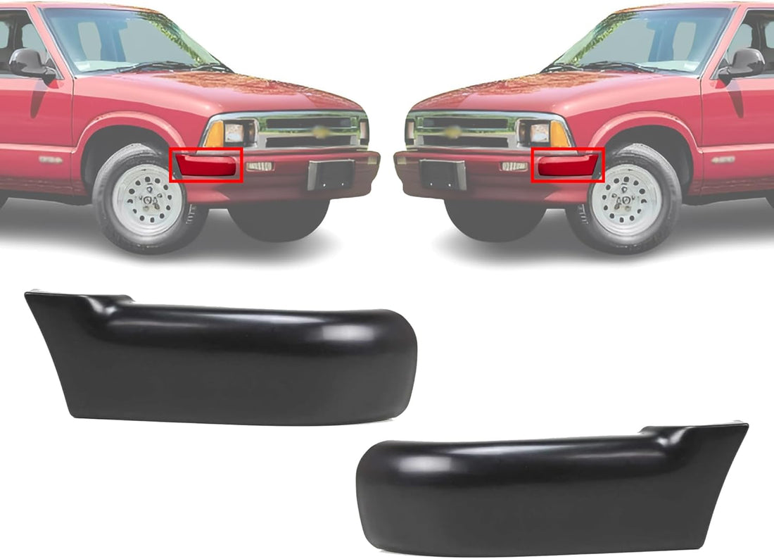 Set Of 2 Front Bumper End Cap Primed Without Molding Holes Left Driver & Right Passenger Side Direct Replacement Compatible With 1994-1997 Chevrolet S10 GM1005140 GM1004141 12383112