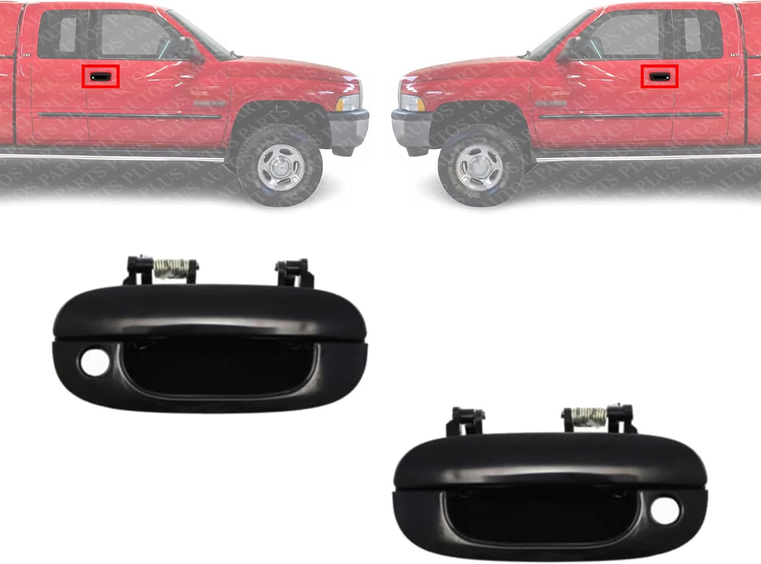 Set of 2 Front Exterior Door Handle Smooth Black with Keyhole Right & Left Side Direct Replacement Compatible with 1994-2001 Dodge Ram 1500/1994-2002 2500 3500 55275022-PFM