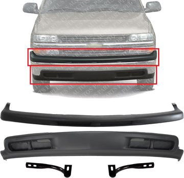 Front Bumper Upper Cover + Lower Valance Primed + Brackets Left Driver & Right Passenger Side Direct Replacement Compatible With 1999-2002 Chevrolet 1500/2000-2006 Tahoe/Suburban
