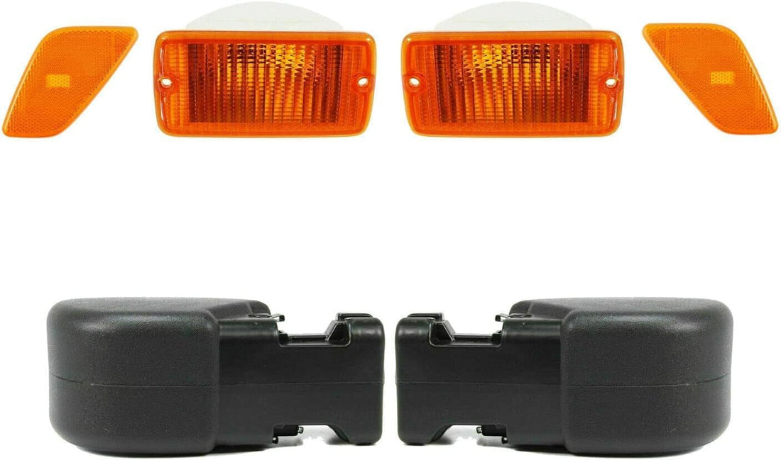Front Bumper End Caps + Signal & Side Marker Lamp Direct Replacement Compatible With Jeep Wrangler 2001-2006 CH2520141 CH2521141 CH2550120 CH2551120 CH1005128 CH1004128 55156489AB