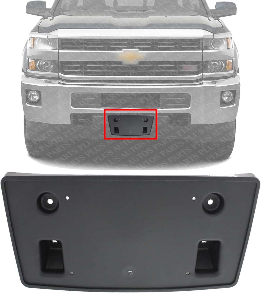 Front License Plate Bracket Direct Replacement Compatible with 2015-2019 Chevrolet Silverado 2500 3500HD GM1068157 22774440