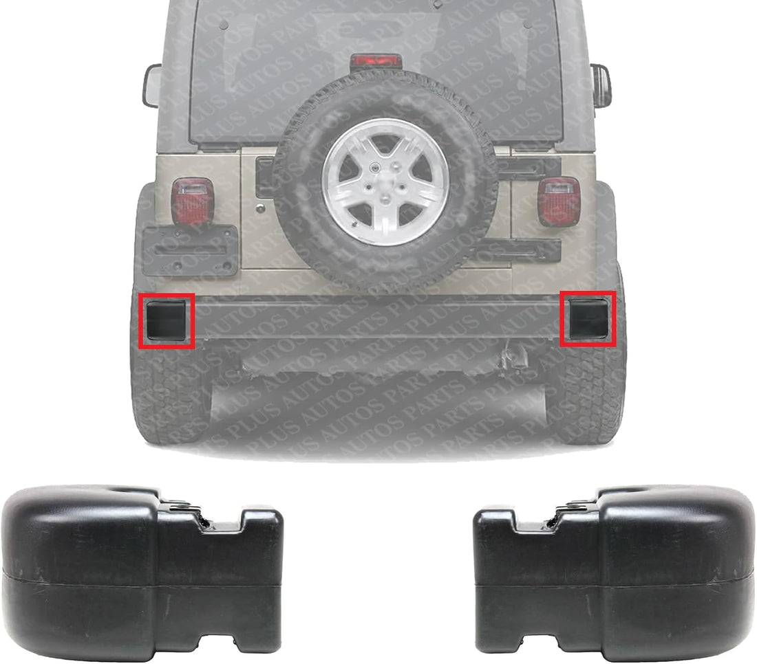 Set Of 2 Rear Bumper End Cap Primed Plastic Left Driver & Right Passenger Side Direct Replacement Compatible With 1997-2006 Jeep Wrangler CH1105140 CH1104140 55078139AA