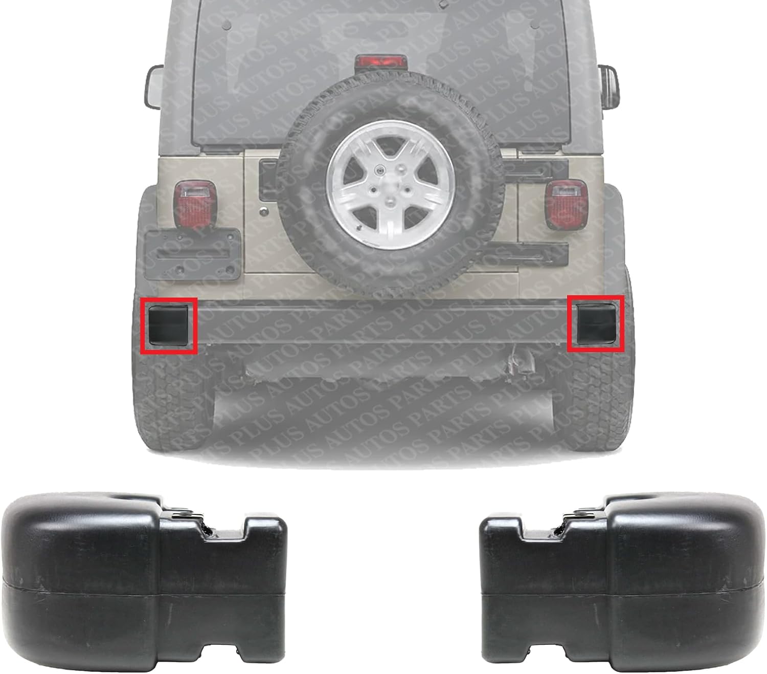 Set Of 2 Rear Bumper End Cap Primed Plastic Left Driver & Right Passenger Side Direct Replacement Compatible With 1997-2006 Jeep Wrangler CH1105140 CH1104140 55078139AA