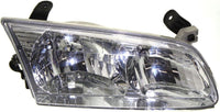Front Grille Chrome Shell With Painted Silver Insert + Headlights + Corner Lamps Assembly Right Passenger & Left Driver Side Direct Replacement Compatible With Toyota Camry 2000-2001