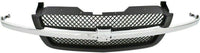 Front Grill Mesh Gray With Chrome Center Bar + Headlight Brackets Left Driver & Right Passenger Side Direct Replacement Compatible With 2003-2006 Chevrolet Silverado 1500 2500 3500