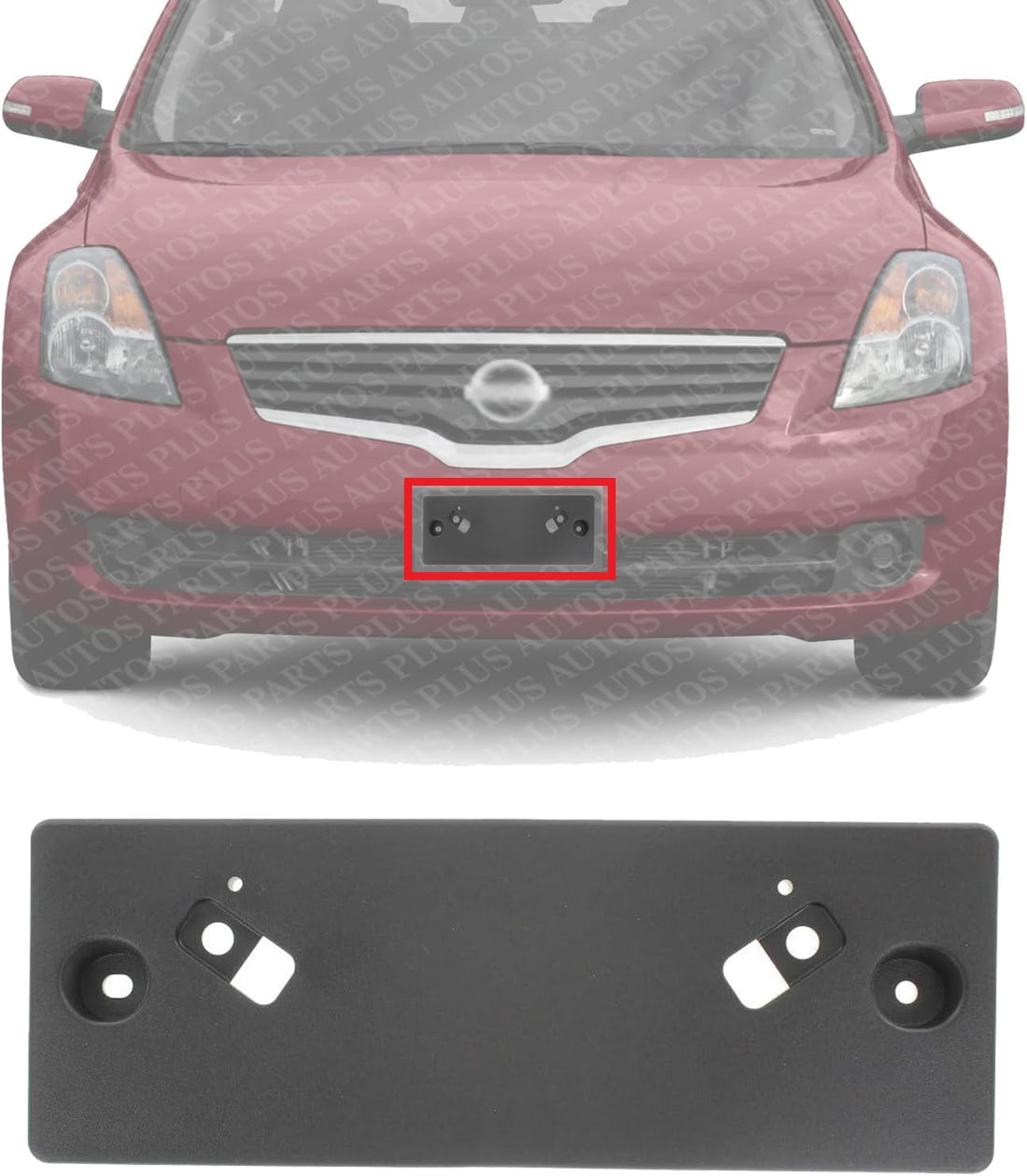 Front Front License Plate Bracket Plastic Direct Replacement Compatible with 2007-2009 Nissan Altima NI1068118 96210JA01A
