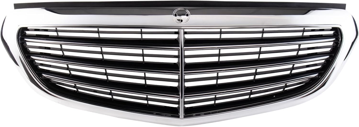 Front Grille Chrome Shell And Insert Plastic Direct Replacement Compatible With 2014-2016 Mercedes Benz E350 MB1200165 2128801483