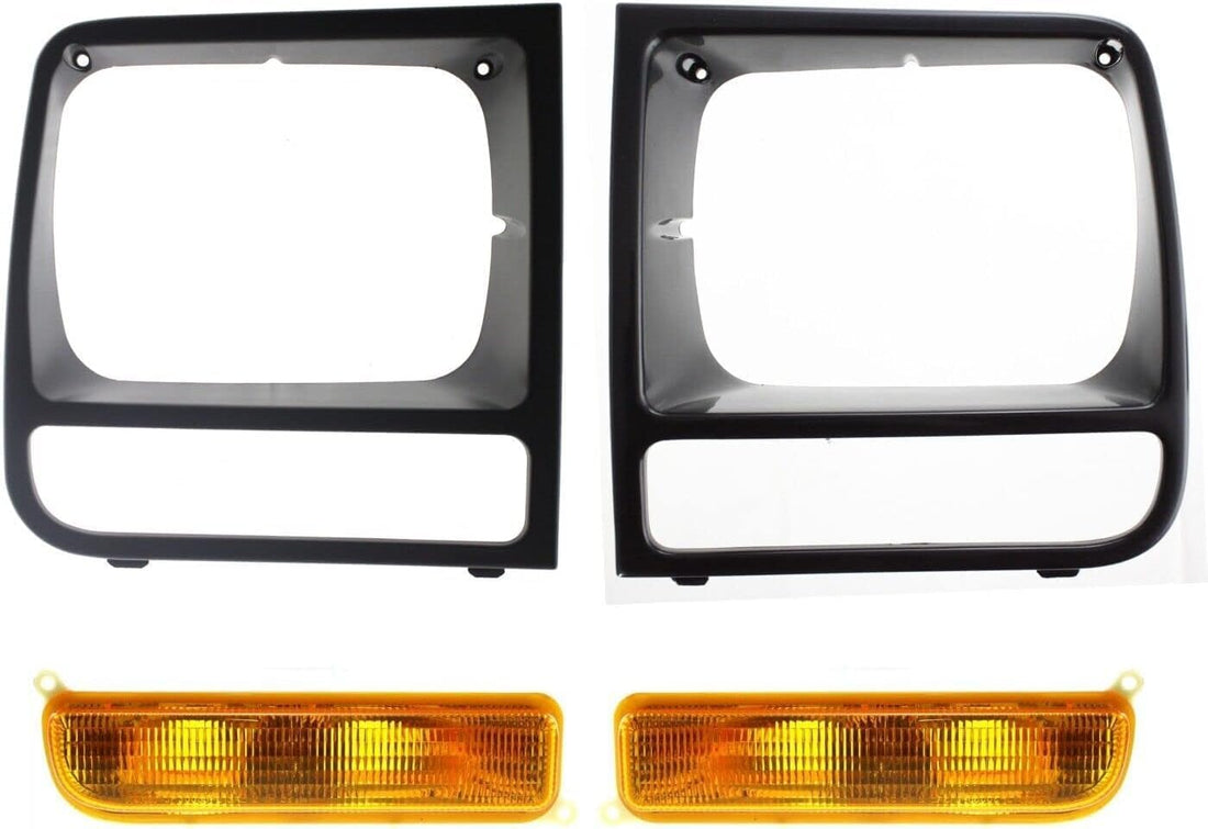 Front Headlight Doors + Signal Lights Lens and Housing Right Passenger & Left Driver Side Direct Replacement Compatible With Jeep Cherokee 1997-2001 CH2513157 CH2512157 CH2520127