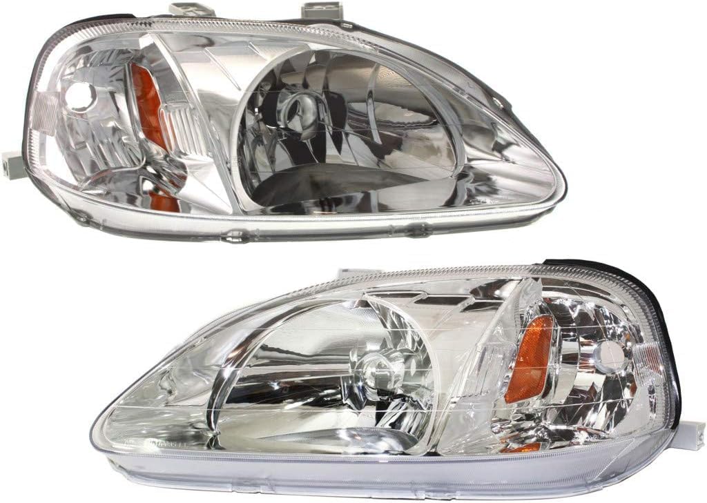 Set Of 2 Front Headlights Lens And Housing Right Passenger & Left Driver Side Direct Replacement Compatible With 1999-2000 Honda Civic HO2502113 HO2503113 33151S01A02 33101S01A02