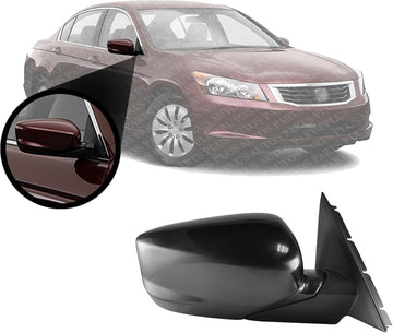 Front Power Mirror Manual Folding Heated Primed Without Signal Light Right Passenger Side Direct Replacement Compatible With 2008-2012 Honda Accord HO1321231 76208TA5A11