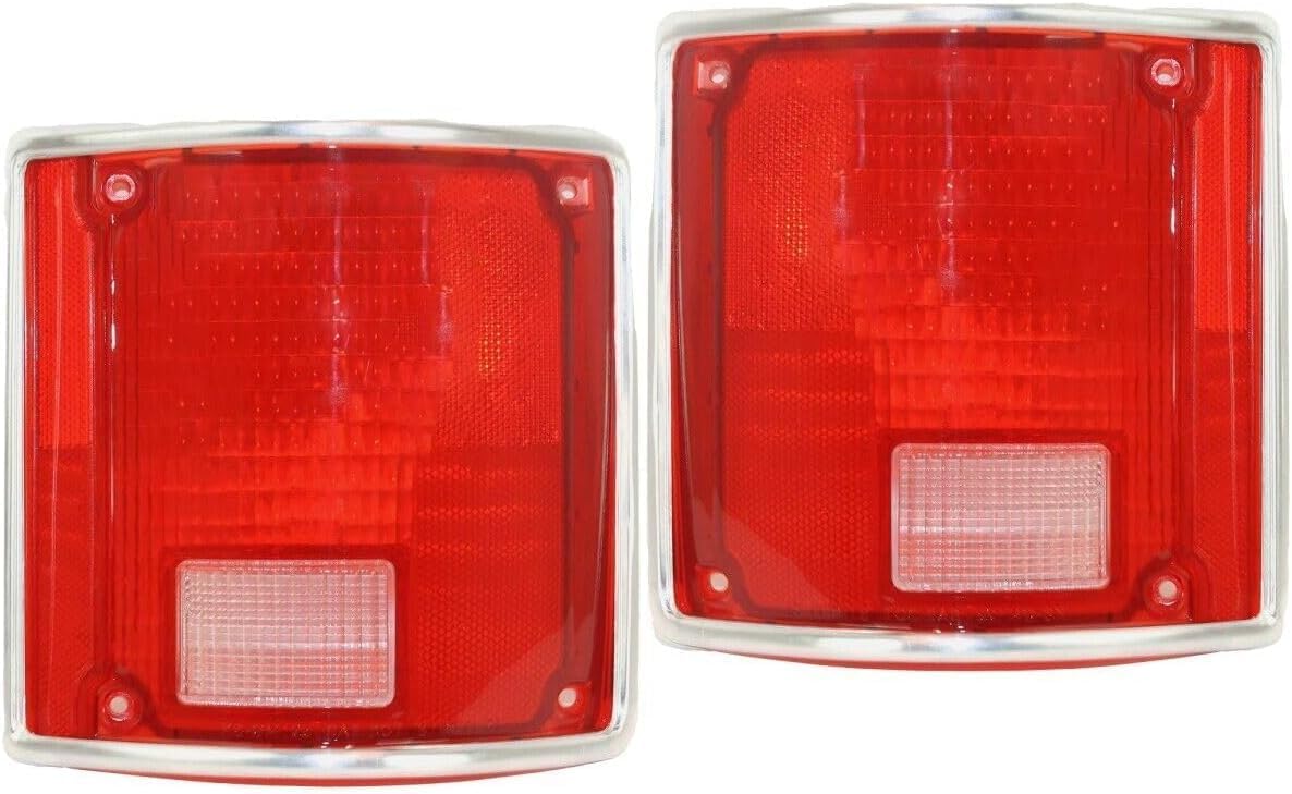 Set Of 2 Tail Light Lens With Chrome Trim Right Passenger & Left Driver Side Direct Replacement Compatible With 1973-1986 Chevrolet/GMC C/K-Series GM2801122 GM2800122 5968330