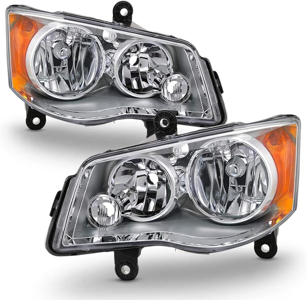 Set OF 2 Front Head Light Left Driver & Right Passenger Side Direct Replacement Compatible With 2011-2020 Grand Caravan / 2008-2016 Chrysler Town & Country CH2502192 CH2503192