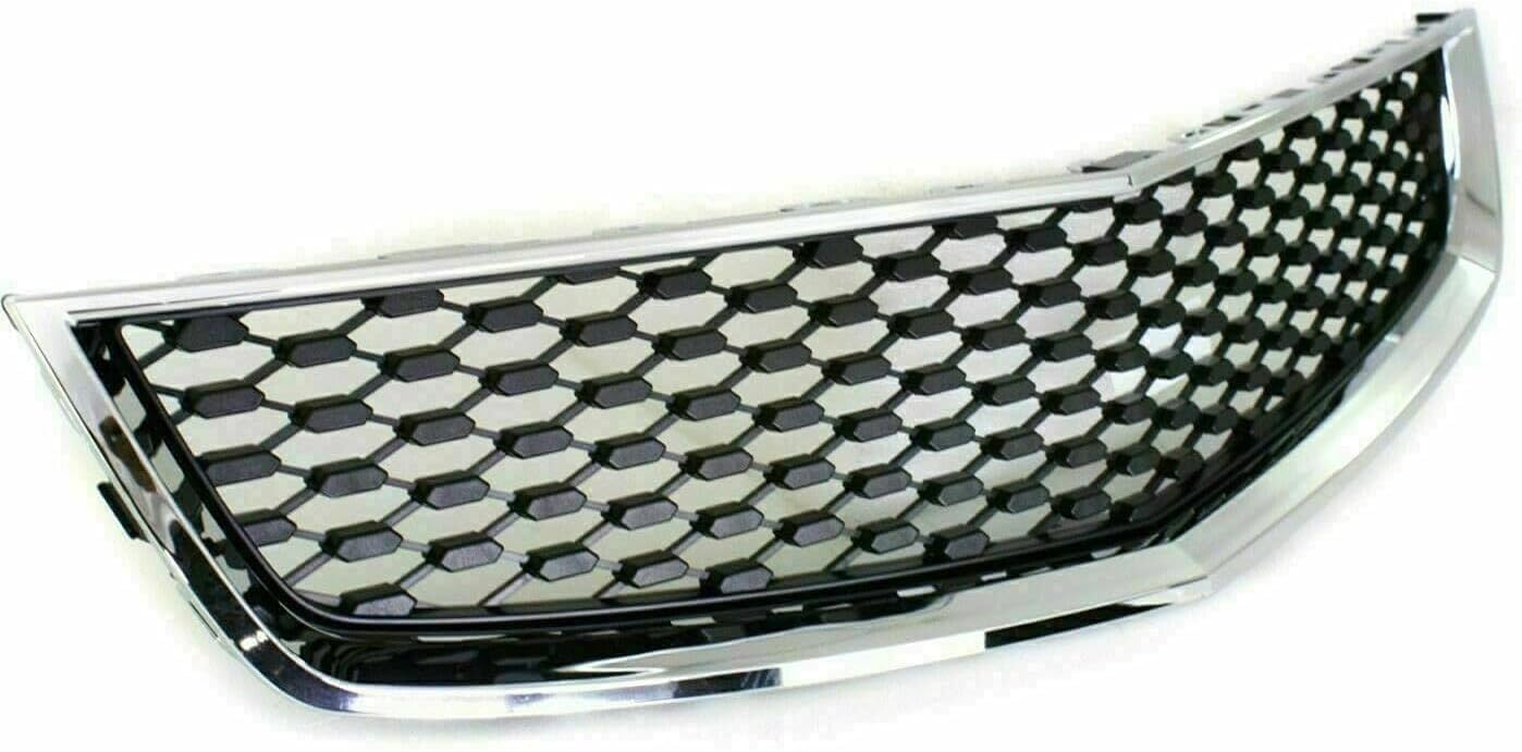 Front Bumper Upper & Lower Grille Chrome Shell & Primed Insert Direct Replacement Compatible With 2010-2015 Chevrolet Equinox GM1200621 GM1200622 25798747 25798744