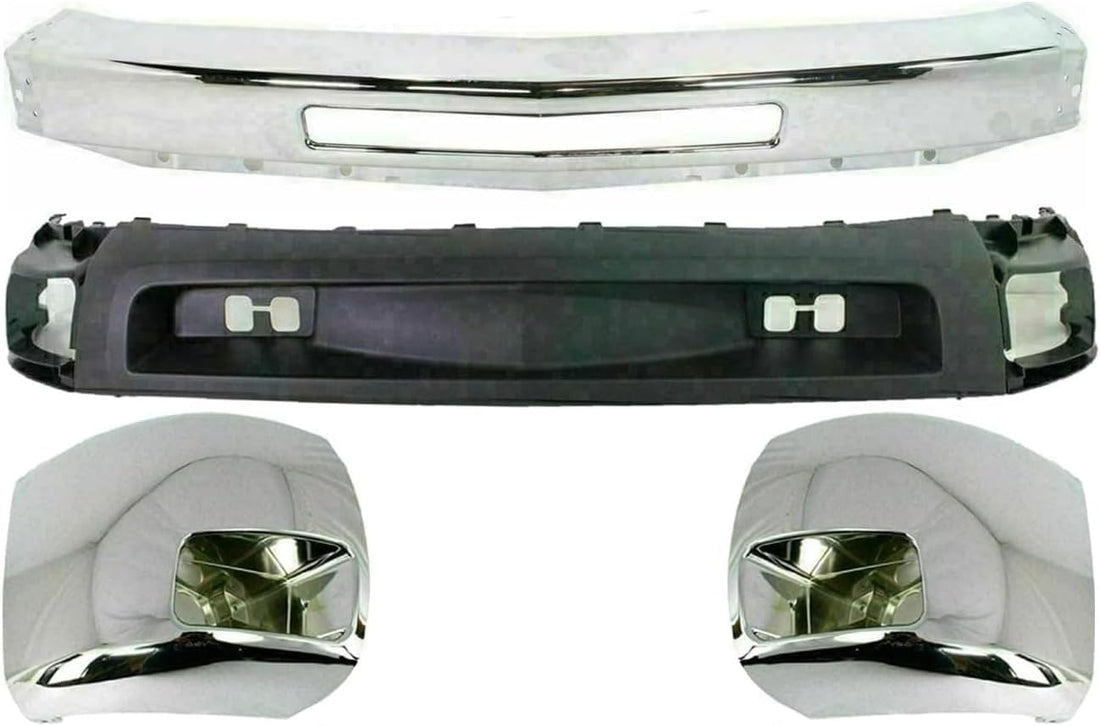 Front Bumper Chrome + Lower Valance Textured + End Caps With Fog Light Holes Left & Right Side Direct Replacement Compatible With 2007-2010 Chevrolet Silverado 2500HD 3500HD GM1002831