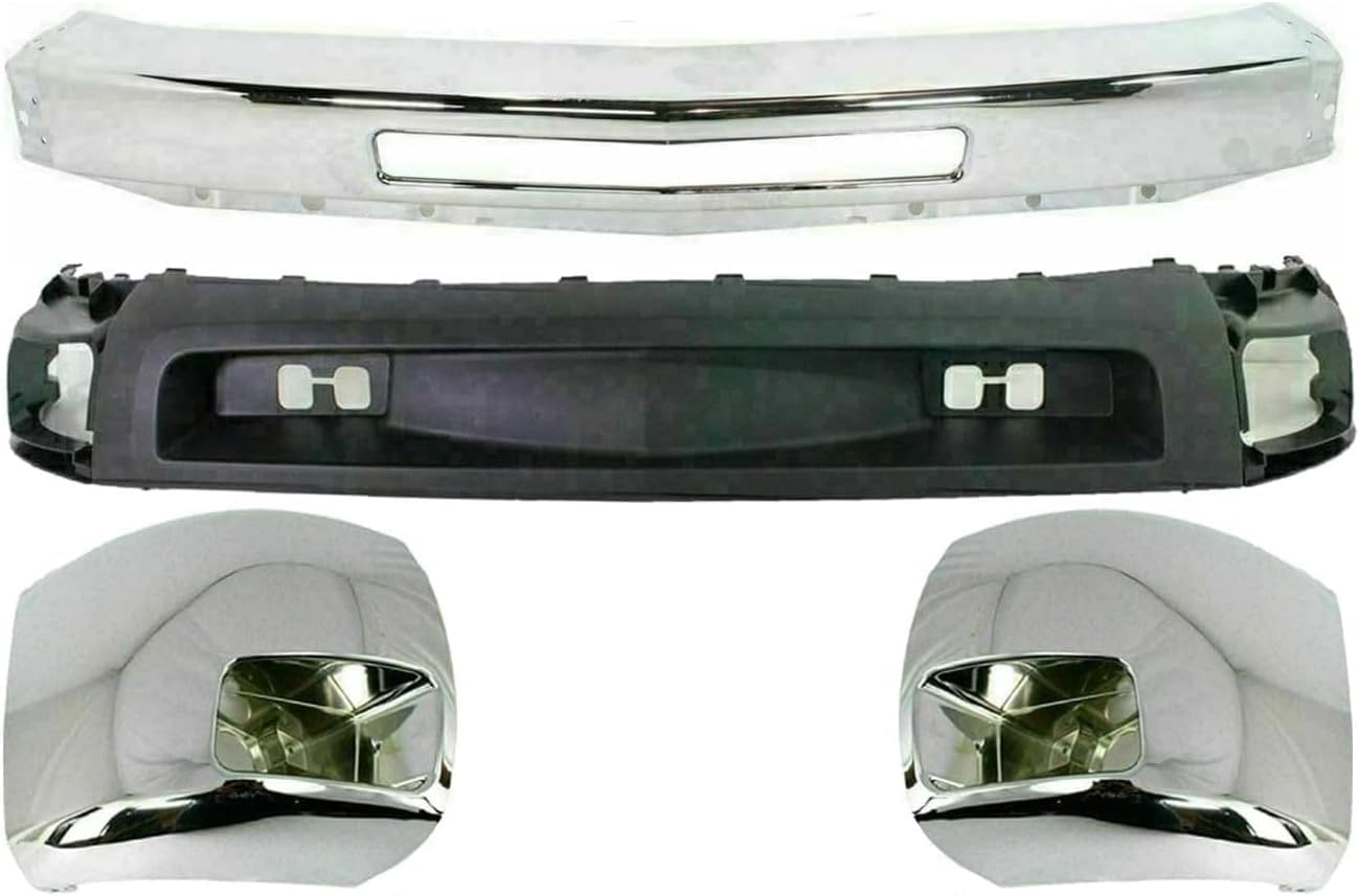 Front Bumper Chrome + Lower Valance Textured + End Caps With Fog Light Holes Left & Right Side Direct Replacement Compatible With 2007-2010 Chevrolet Silverado 2500HD 3500HD GM1002831