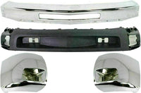 Front Bumper Chrome + Lower Valance Textured + End Caps With Fog Light Holes Left & Right Side Direct Replacement Compatible With 2007-2010 Chevrolet Silverado 2500HD 3500HD GM1002831