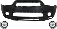 Front Bumper Cover Primed Plastic + Lower Grille + Fog Lights Left Driver & Right Passenger Side Direct Replacement Compatible With 2011-2012 Mitsubishi Outlander/RVR