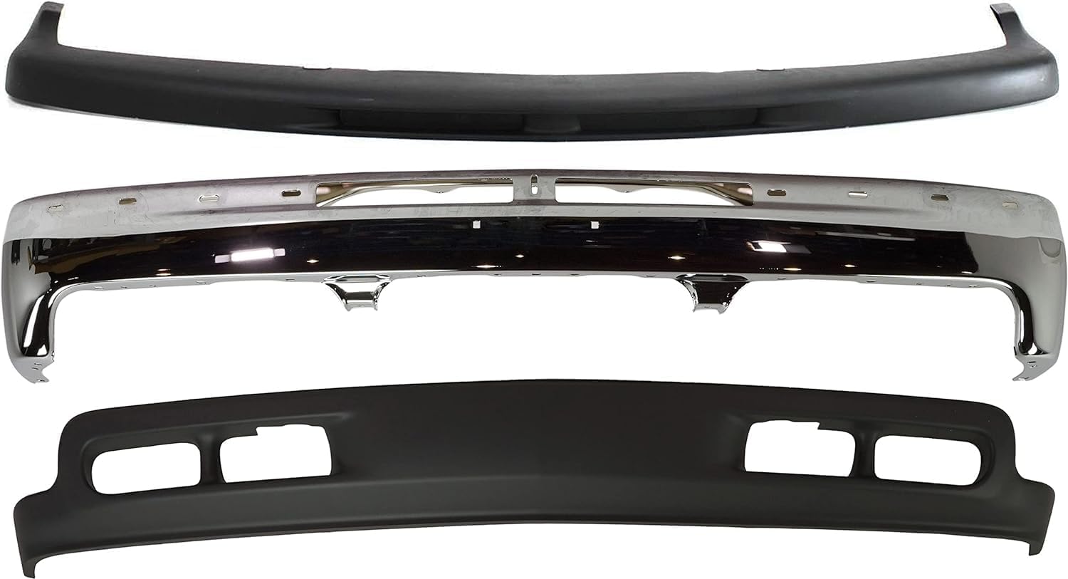 Front Bumper Chrome + Upper Cover Textured + Lower Valance + Fog Light Right & Left Side Direct Replacement Compatible With Chevrolet Silverado 1999-2002 / Tahoe/Suburban 2000-2004
