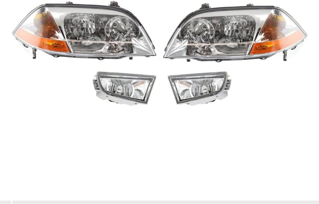 Front Head Light + Fog Lamp Lens And Housing Right Passenger & Left Driver Side Direct Replacement Compatible With 2001-2003 Acura MDX AC2519103 AC2518103 AC2592103 AC2593103