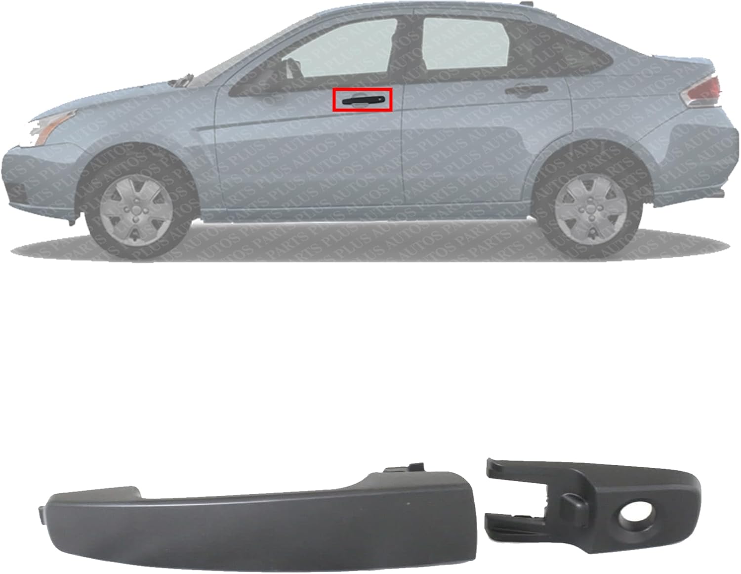 Front Exterior Door Handle + Cover with Keyhole Primed Plastic Left Driver Side Direct Replacement Compatible with 2008-2011 Ford Focus FDH010117 8S4Z5422404BAPTM